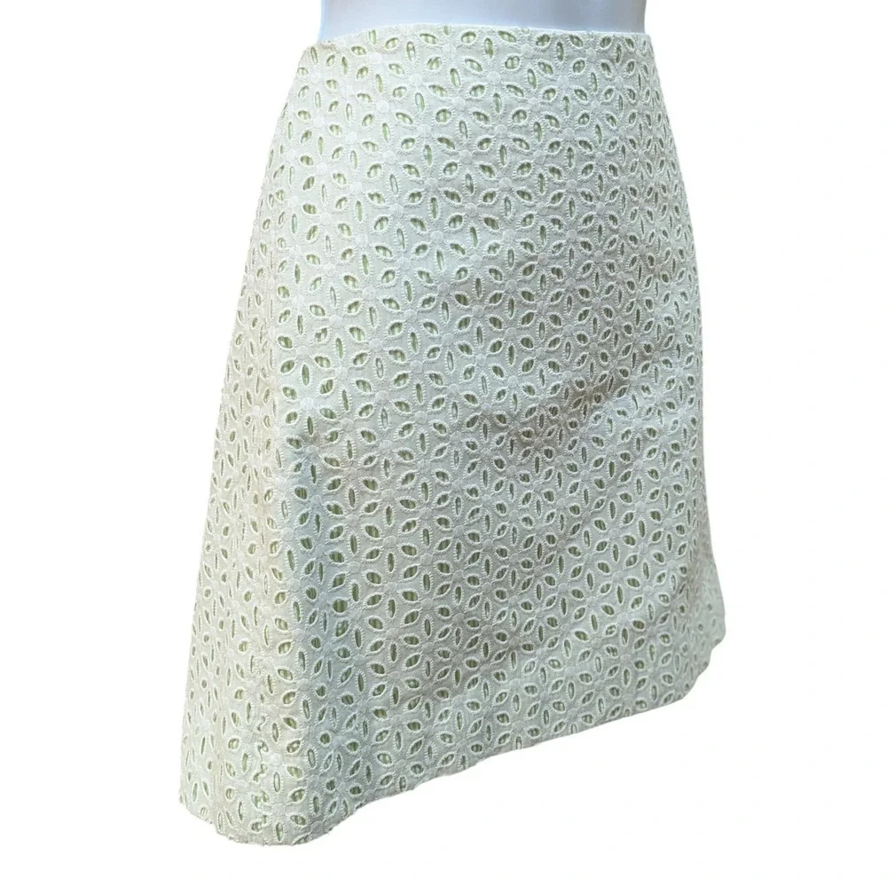 Molly B. White Eyelet Green Striped Lined Skirt Sz 8 Cottagecore Preppy Romantic